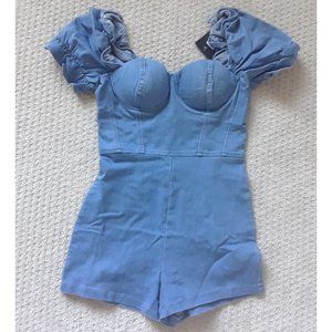 Fashion Nova Denim Short Sleeve Romper